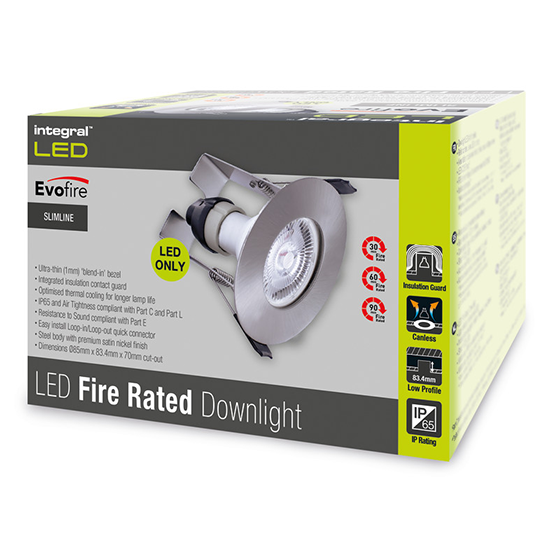 Picture of Evofire Fire Rated Downlight 70mm Cutout IP65 Satin Nickel Round + GU10 Holder & Insulation Guard